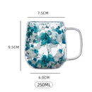 Axyaa Double-Walled Glass Cup with Handle- High Borosilicate Coffee Mug, Floral Design