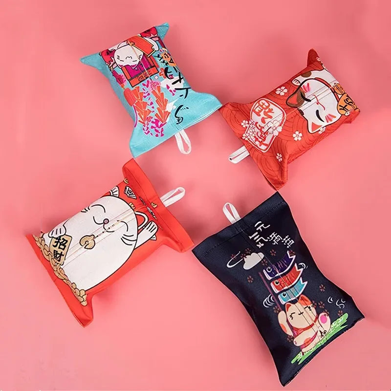 Axya Lucky Cat Tissue Napkin Holder Box Cotton Linen Table Decoration
