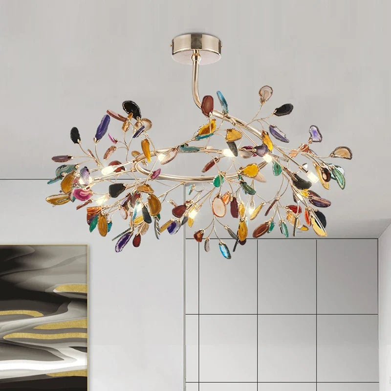 Axyaa Agate Tree Branch Chandelier - Nordic Glass Lamp for Bedroom, Kitchen and Dining Room