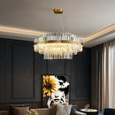 Axyaa Gold Metal Round LED Pendant Light with Dimmable K9 Crystals