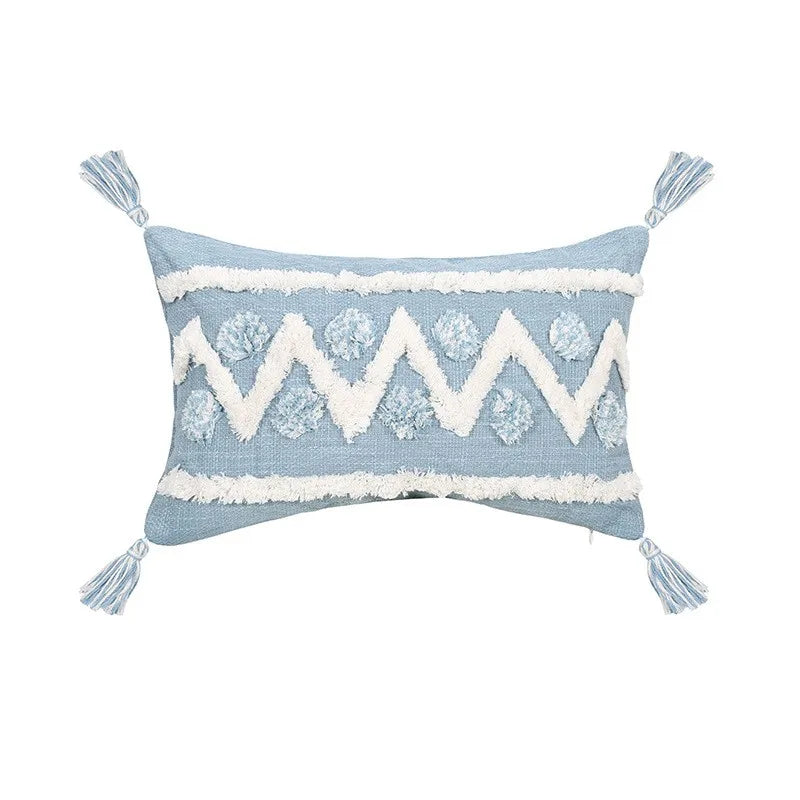 Geometric Tufted Tassel Pillow Covers for Home Decor by Axyaa