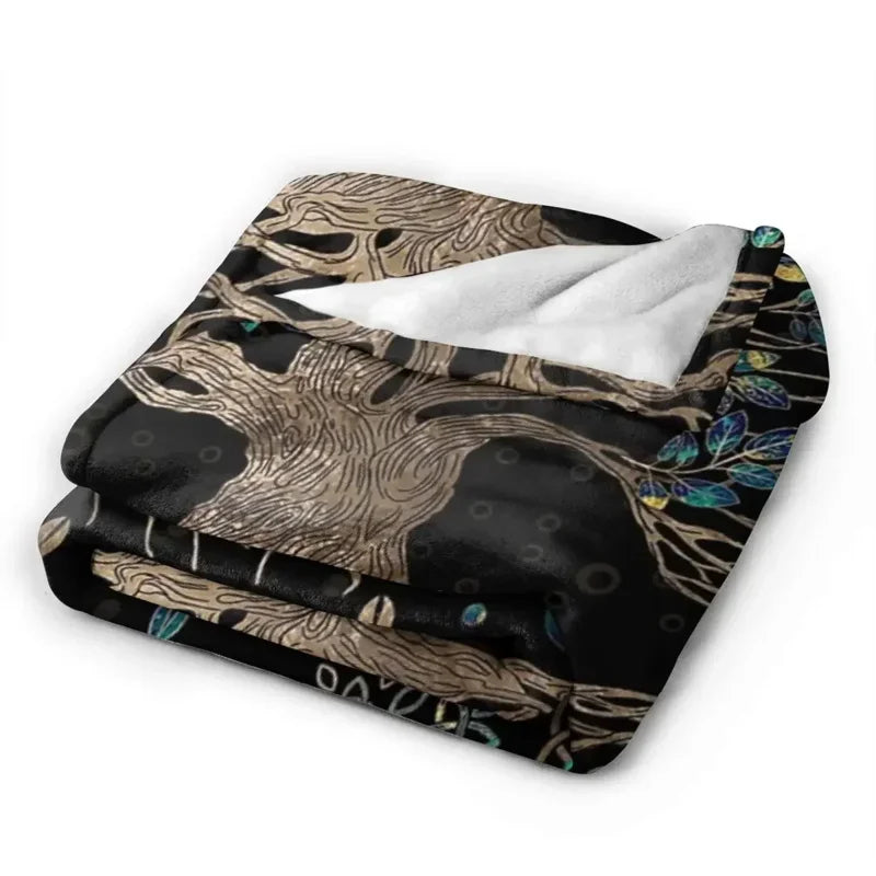 Axyaa Tree Of Life Golden Marble Flannel Throw Blanket