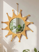 Axyaa Boho Macrame Sun Mirror - Home & Bedroom Decor Handmade Yellow Wall Hanging