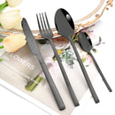 Axyaa 24-Piece Black Stainless Steel Cutlery Set Flatware Tableware Silverware Kit