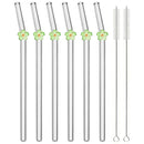 Axyaa Glass Bent Straws Set - Flower Design - Drinkware Set with Cleaning Brush