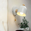 Axyaa Wood Iron LED Wall Lights with Pull Chain Switch, Modern Bedside Lamp