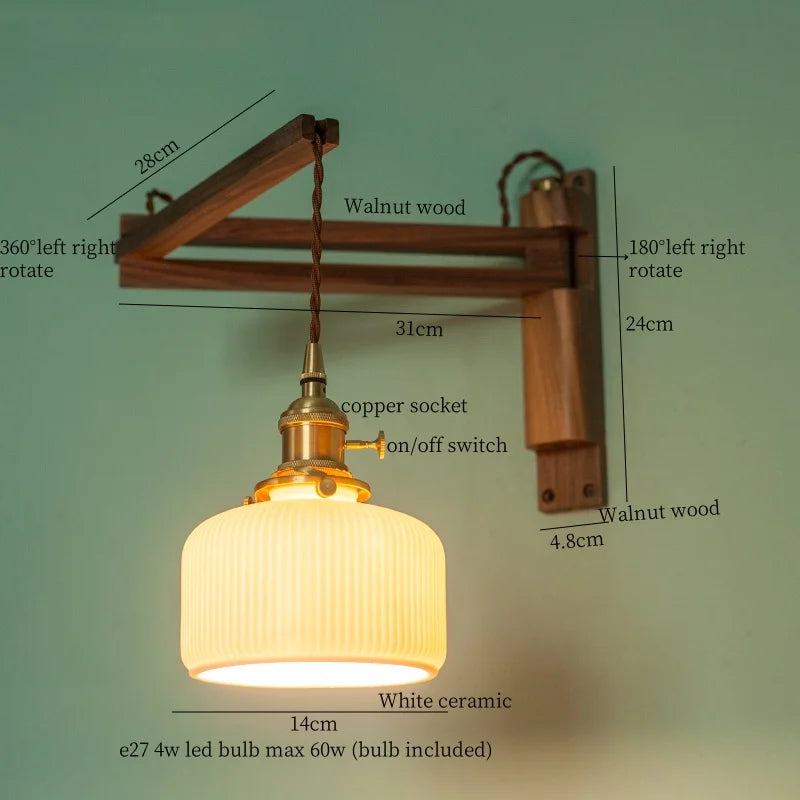 Axyaa White Ceramic LED Wall Sconce with Wood and Copper Finish