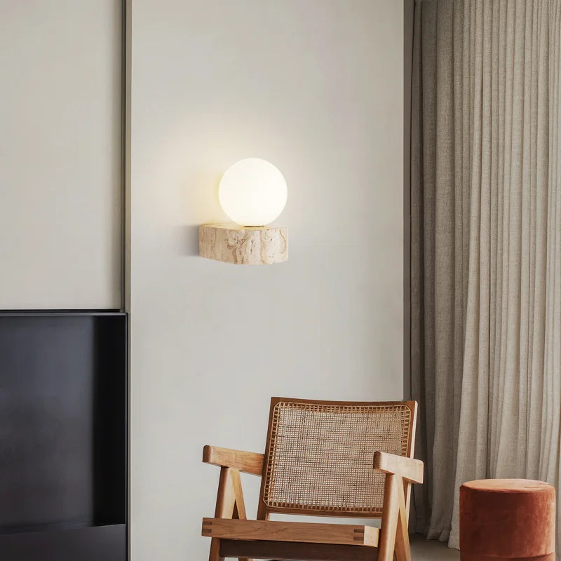 Axyaa Stone Art Wall Lamp with Glass Lampshade and LED Light