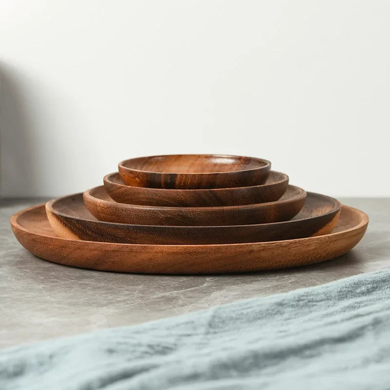 Axya Acacia Wood Round Tableware Set for Elegant Dining