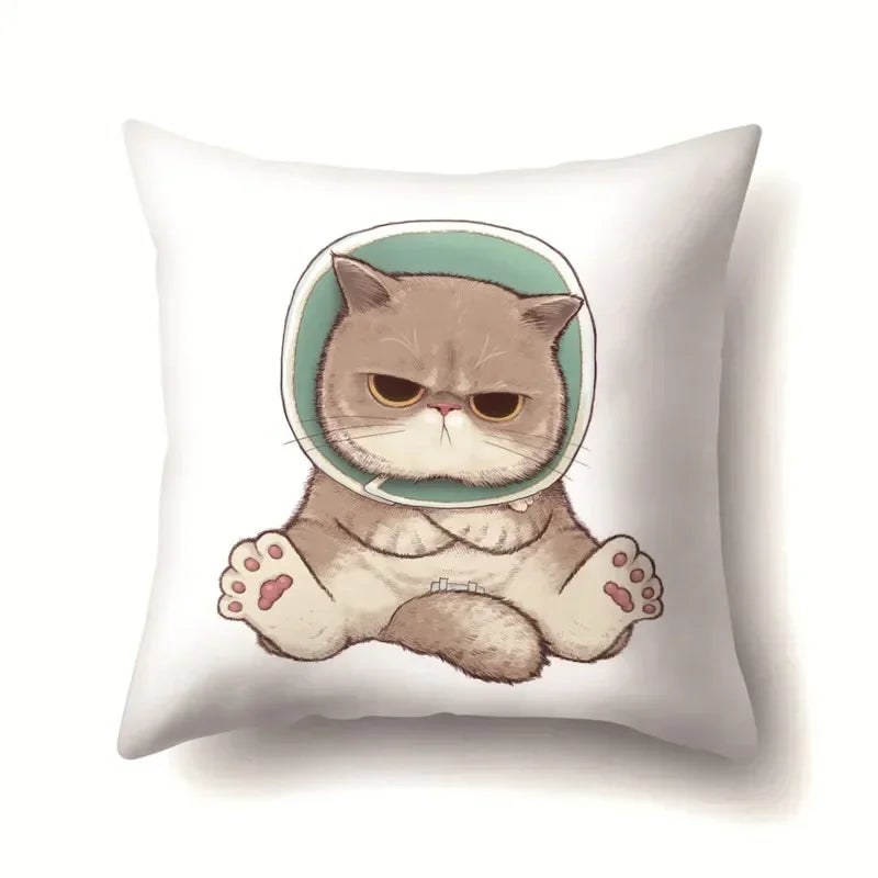 Cute Cat Cushion Cover by Axyaa: Cartoon Pets Pillow Case for Home Sofa Decor