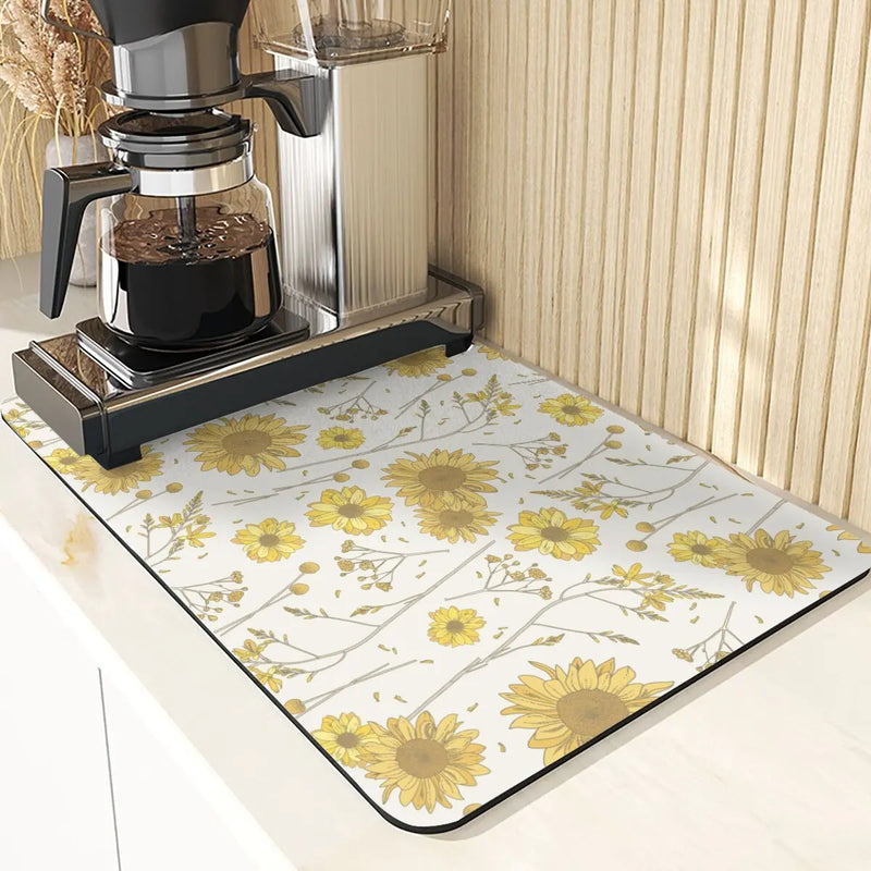 Axyaa Flowers Pattern Diatomaceous Earth Drying Mat Kitchen Accesories