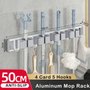 Axyaa Mop Broom Holder Hooks Bathroom Storage Rack Space-saving Hanger Slots Organizers