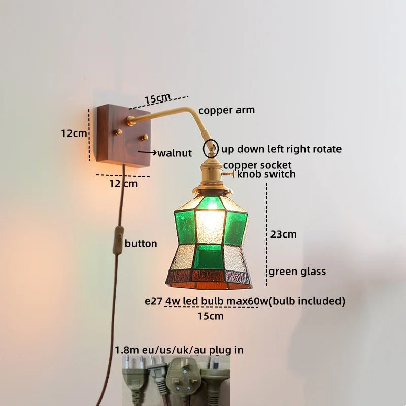 Axyaa Glass Walnut LED Wall Light Fixtures for Modern Home Decor