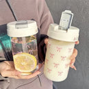 Axyaa Simple Bow Plastic Water Bottle with Straw for School and Summer