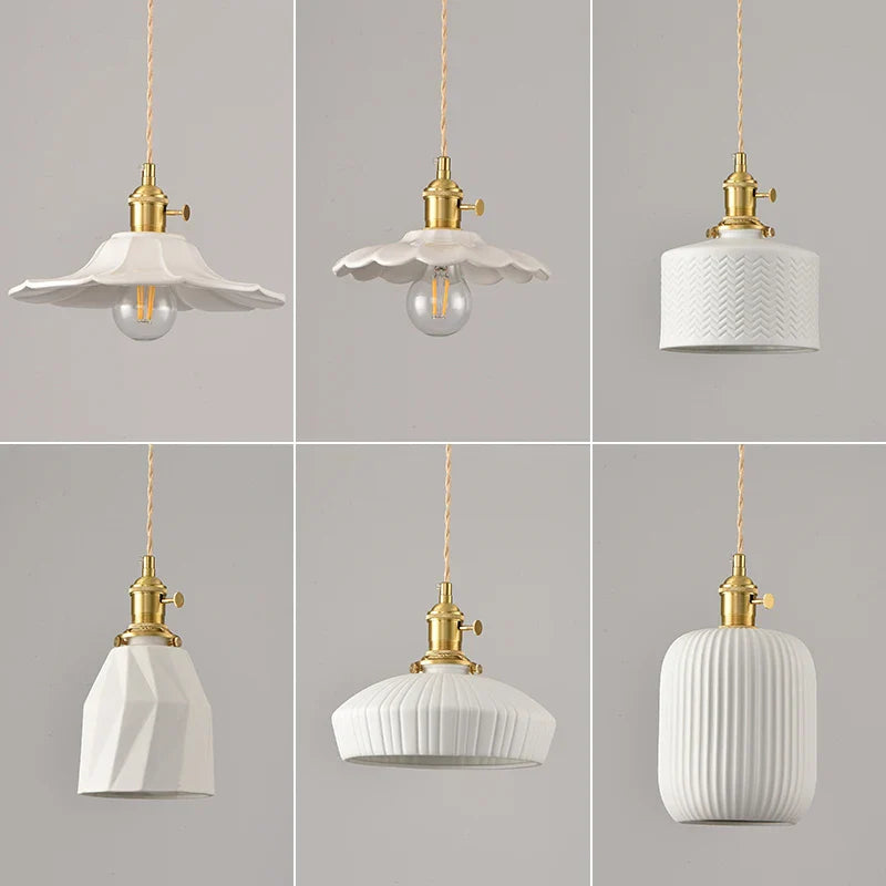 Axyaa White Ceramic LED Pendant Lamp Modern Hanging Light Fixtures