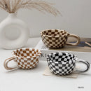 Axyaa Checkerboard Coffee Ceramic Cup White Porcelain Mug Gift Box - 200ml