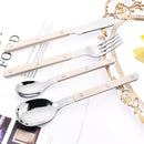 Axyaa Beige Silver Acrylic Handle Cutlery Set Stainless Steel Flatware Mirror Finish