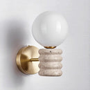 Axyaa Japanese Style LED Wall Lamp Pull Chain Yellow Travertine Glass Mirror Light