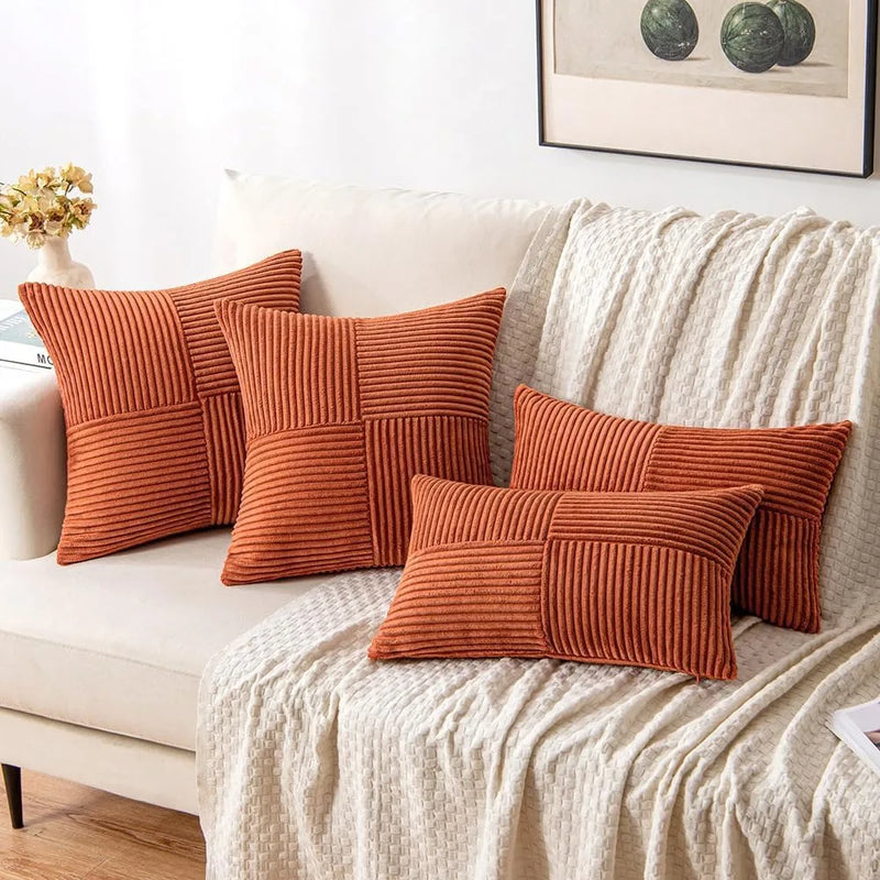 Axyaa Rust Boho Corduroy Throw Pillow Cover 18x18 Inch Terracotta Accent Case