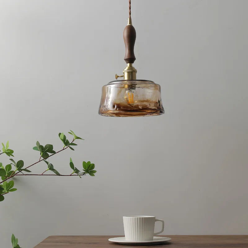Axyaa Amber Glass Pendant Lamps Copper Modern Hanging Lights Fixtures