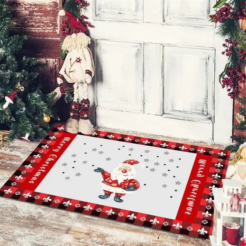 Axyaa Christmas Home Decoration Door Mat with Santa Snowman Tree Print