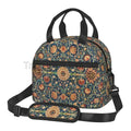 Axyaa Floral Insulated Lunch Bag Burnt Orange Navy Flowers Thermal Tote for Travel