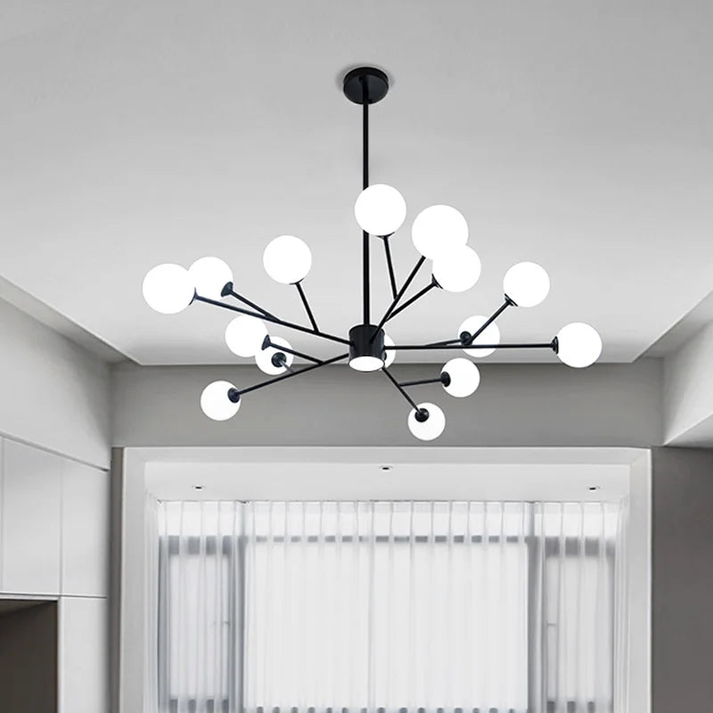 Axyaa Black Chandelier: Gold Lustres Glass Pendant Lights for Living Room, Bedroom, and Restaurant