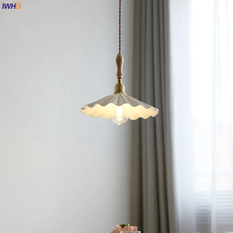 Axyaa Ceramic LED Pendant Light with Wood Copper Socket - 30CM