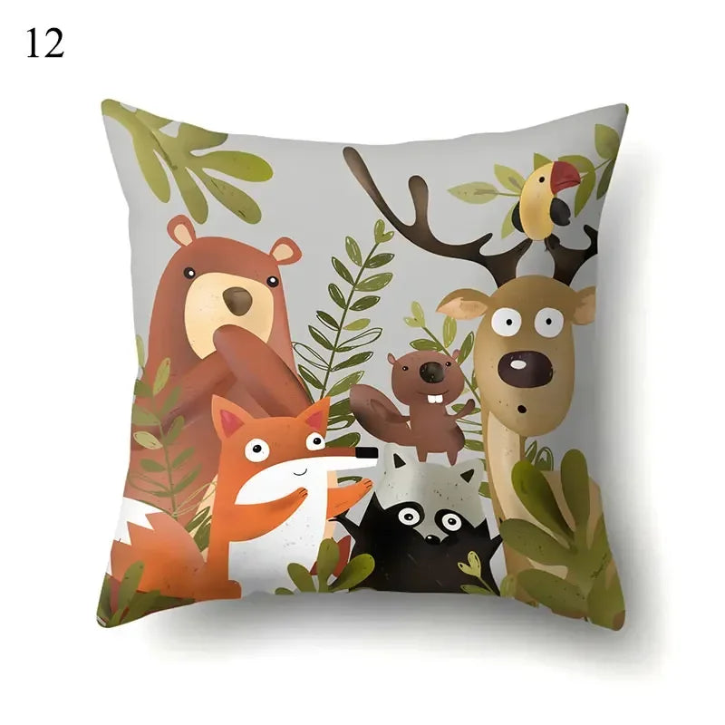 Sloth & Tropical Plants Printed Pillow Cover by Axyaa