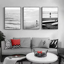 Axyaa Surfboard Coastal Wall Art Canvas - Black and White Beach Posters