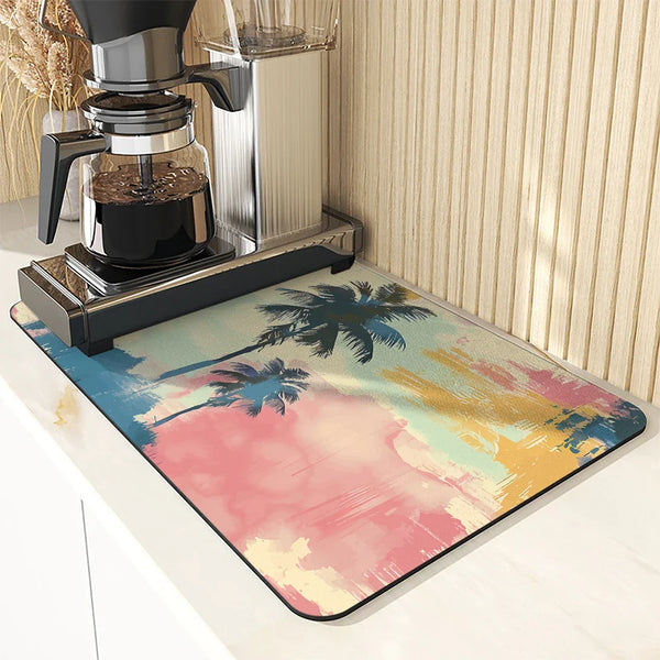 Axyaa Tropical Plants Coffee Cup Drying Mat Non-slip Absorbent Mat for Kitchen Counter