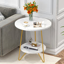 Axyaa Faux Marble 2 Tier Round End Table with Shelves White and Gold