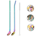 Axyaa Stainless Steel 2-in-1 Straw Spoon Set for Drinks, Cocktails, Coffee & Juice