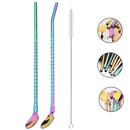 Axyaa Stainless Steel 2-in-1 Straw Spoon Set for Drinks, Cocktails, Coffee & Juice