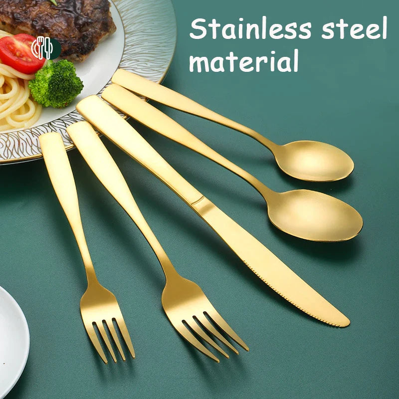 Axyaa Gold Square Handle Cutlery Set - 40pcs Stainless Steel