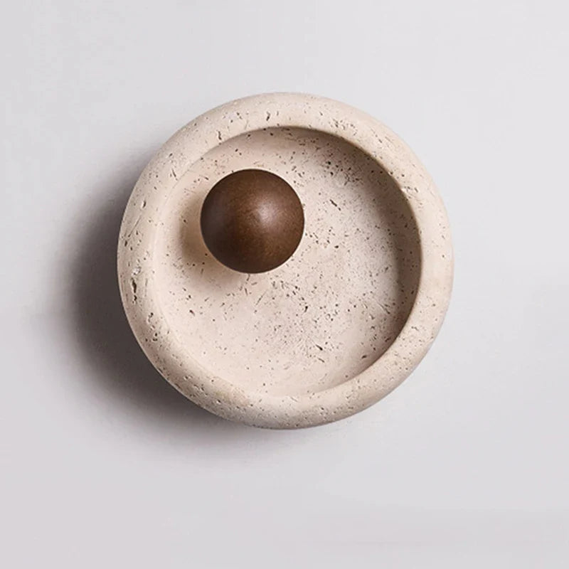 Axyaa Circular Peach Wood Stone LED Wall Lights
