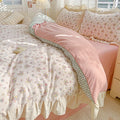 Axyaa Pink Checkered Lace Duvet Set: 1 Duvet, 2 Pillowcases, Bed Sheet.