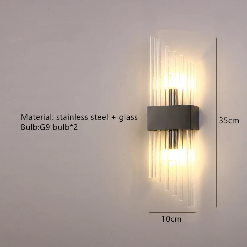 Axyaa Clear Crystal LED Wall Sconces in Gold/Black Stainless Steel