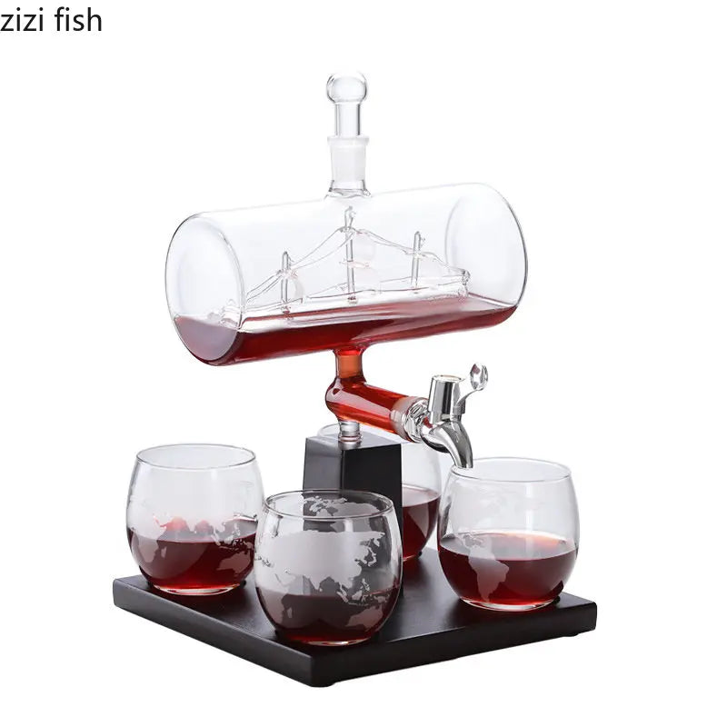 Axya Sailboat Glass Decanter Whisky Bottle Set Barware Wine Dispenser Kitchen Bar Tools