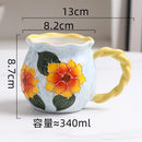 Axyaa Hand-painted 3D Flower Ceramic Coffee Cups & Saucers - Creative Home Drinkware