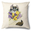 Axyaa Cartoon Kitty Cat Linen Pillowcase for Bed, Couch, and Sofa Décor