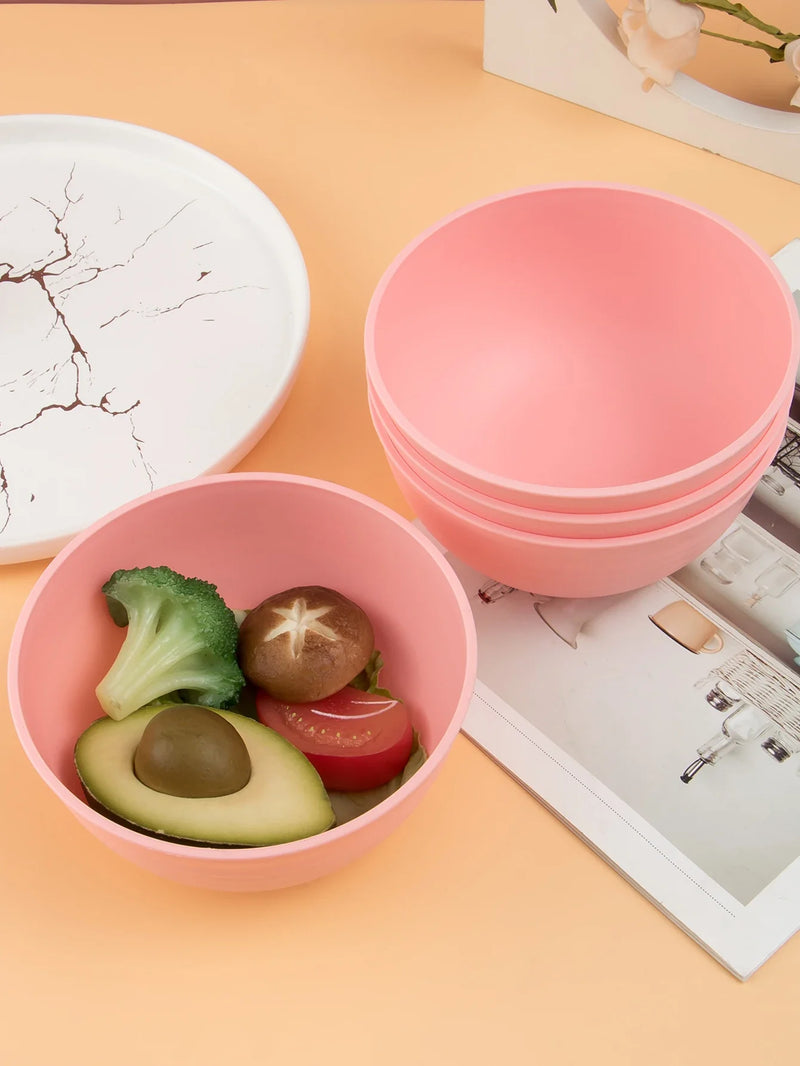 Axyaa Pink Plastic Cereal Bowls - Set of 4/6/8, Reusable for Home & Outdoor Dining