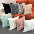 Axyaa Winter Rabbit Fleece Striped Throw Pillowcase in Solid Color