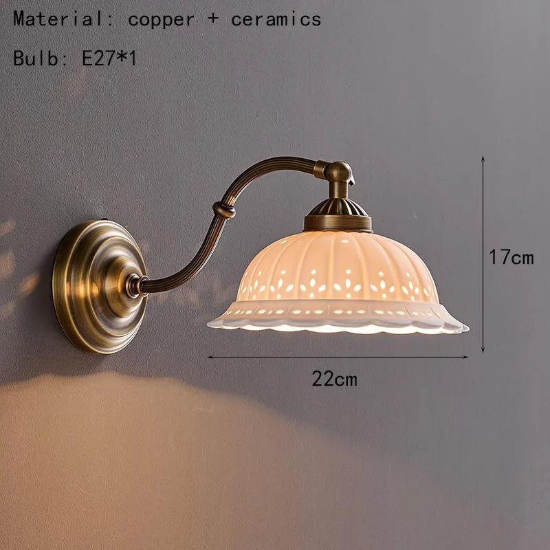 Axyaa White Ceramic Wall Light with E27 Bulb, Old Brass Finish