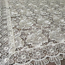 Elegant White Lace Tablecloth with Embroidered Roses by Axyaa for Various Occasions