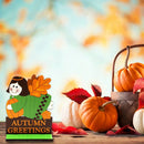 Axyaa Thanksgiving Wooden Tabletop Decor Set: Pumpkin, Scarecrow, Owl & Angel