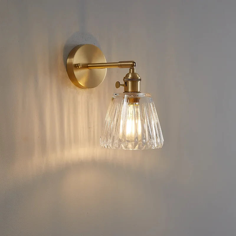 Axyaa Copper Glass Knob Switch LED Wall Light Fixture for Bedroom, Nordic Modern Arandela