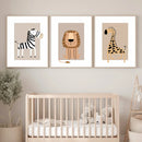 Axyaa Bohemian Giraffe Zebra Lion Toddler Mural Canvas Set