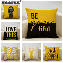 Axyaa Mustard Yellow Letter Style Cushion Cover 45x45cm Home Cafe Decor