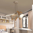 Axyaa Little Deer LED Chandelier: Modern Minimalist Cartoon Wooden Kids Room Pendant Light